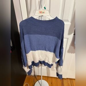 Blue and white fuzzy sweater